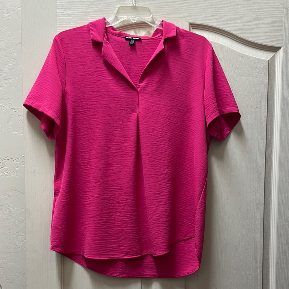 Pink Relaxed Button Down Polo Shirt with Cuffed Sleeves
